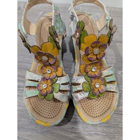 Laura Vita Jacsmino Fleur Wedge Sandals Multicolor Floral Boho Sparkle Sz 41 - Picture 14 of 16